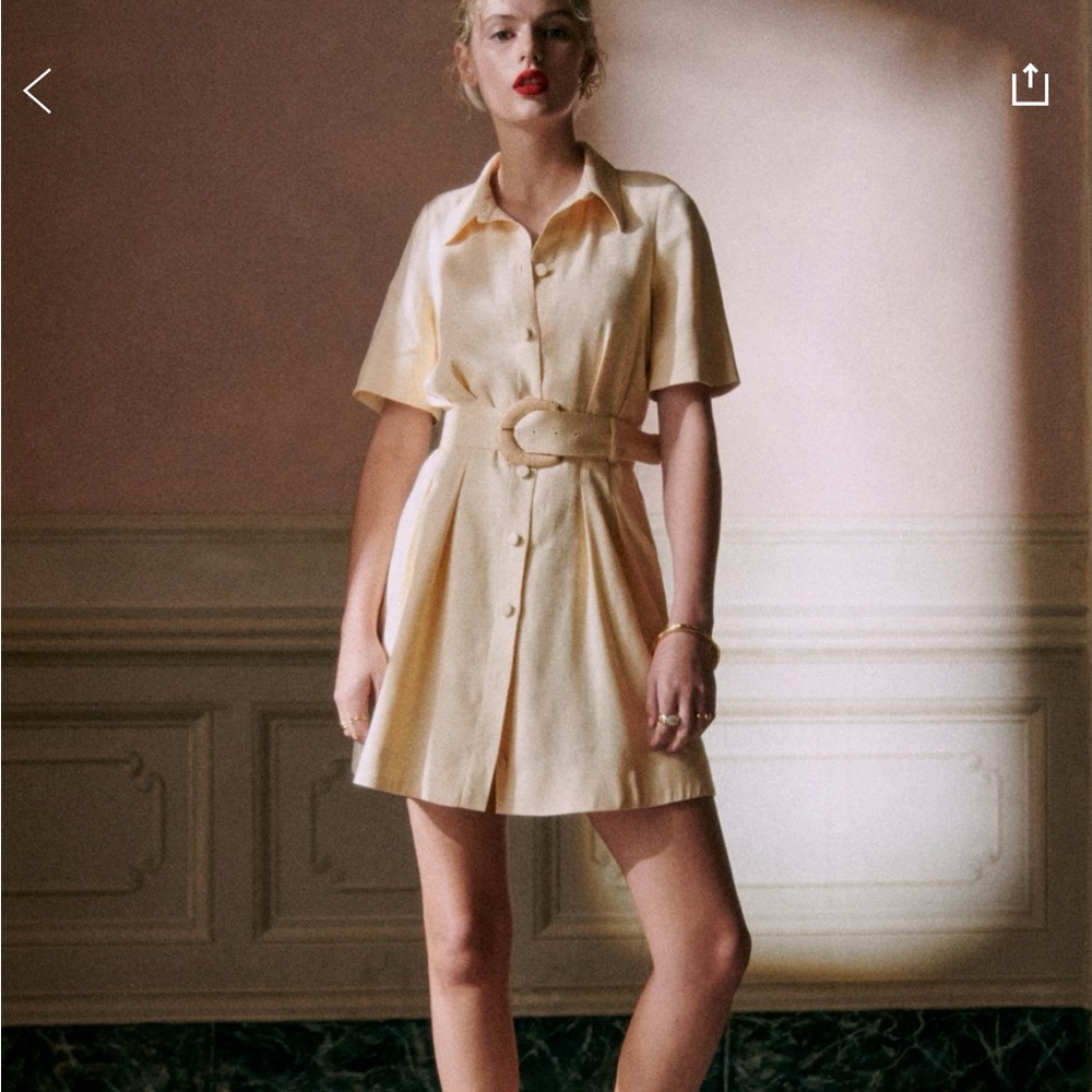Sezane Cream Belted Mini Dress